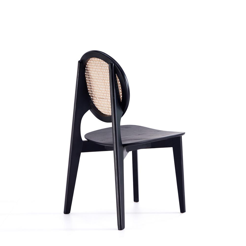 Manhattan Comfort - Versailles Round Dining Chair with American Ash Wood Legs in Black and Natural Cane - Set of 4 - 2-DCCA11-BK veiw 3