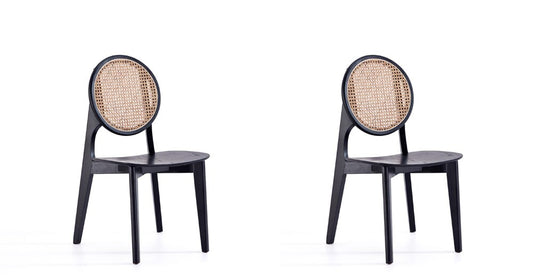 Manhattan Comfort - Versailles Round Dining Chair with American Ash Wood Legs in Black and Natural Cane - Set of 2 - DCCA11-BK veiw 1