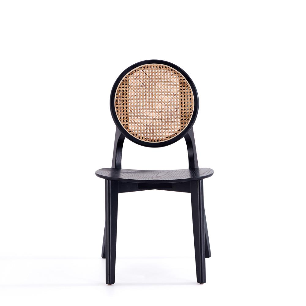 Manhattan Comfort - Versailles Round Dining Chair with American Ash Wood Legs in Black and Natural Cane - Set of 2 - DCCA11-BK veiw 2
