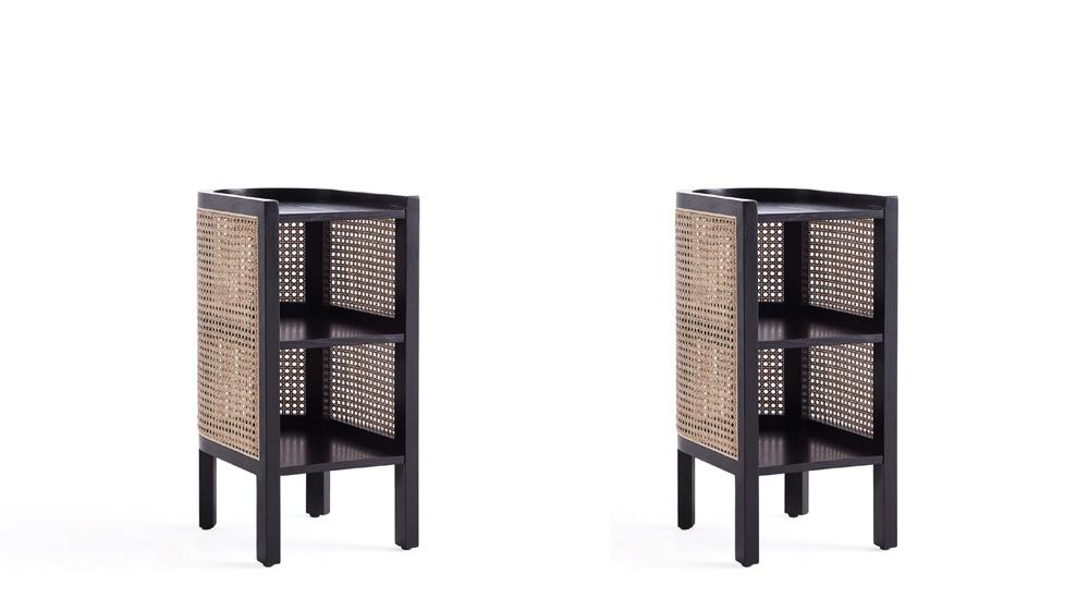 Manhattan Comfort - Versailles End Table with 4 Fixed Shelves in Black and Natural Cane - Set of 2 - 2-NSCA01-BK veiw 1