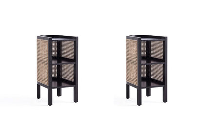 Manhattan Comfort - Versailles End Table with 4 Fixed Shelves in Black and Natural Cane - Set of 2 - 2-NSCA01-BK veiw 1
