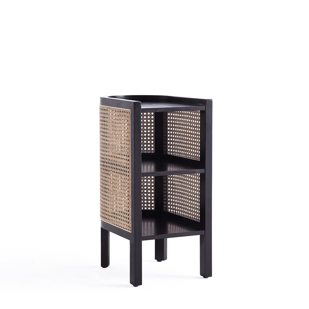 Manhattan Comfort - Versailles End Table with 2 Fixed Shelves in Black and Natural Cane - NSCA01-BK veiw 1