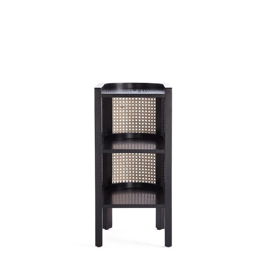 Manhattan Comfort - Versailles End Table with 2 Fixed Shelves in Black and Natural Cane - NSCA01-BK veiw 2