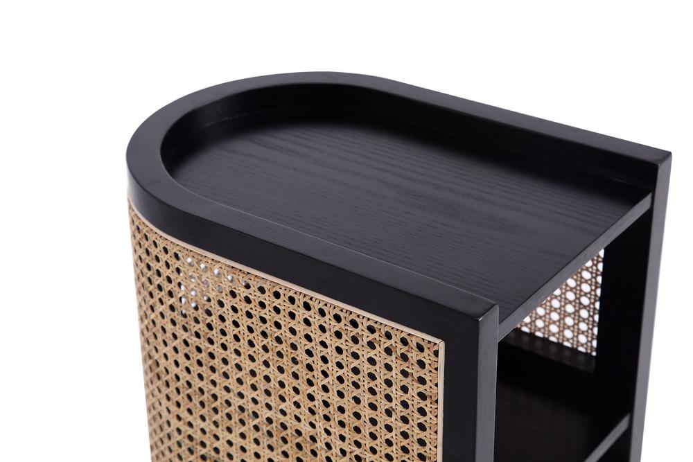 Manhattan Comfort - Versailles End Table with 2 Fixed Shelves in Black and Natural Cane - NSCA01-BK veiw 8