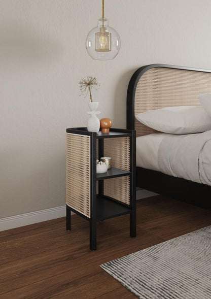 Manhattan Comfort - Versailles End Table with 2 Fixed Shelves in Black and Natural Cane - NSCA01-BK veiw 9
