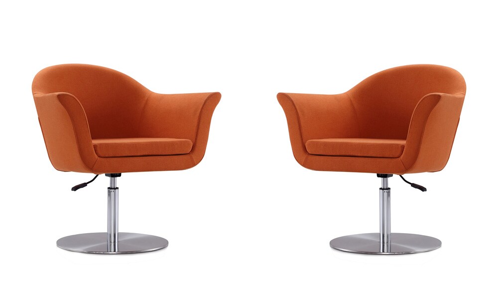 Manhattan Comfort - Voyager Woven Accent Chair with Metal Legs in Orange and Brushed Metal - Set of 2 - 2-AC051-OR veiw 1