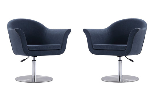 Manhattan Comfort - Voyager Woven Accent Chair with Metal Legs in Smokey Blue and Brushed Metal - Set of 2 - 2-AC051-SM veiw 1