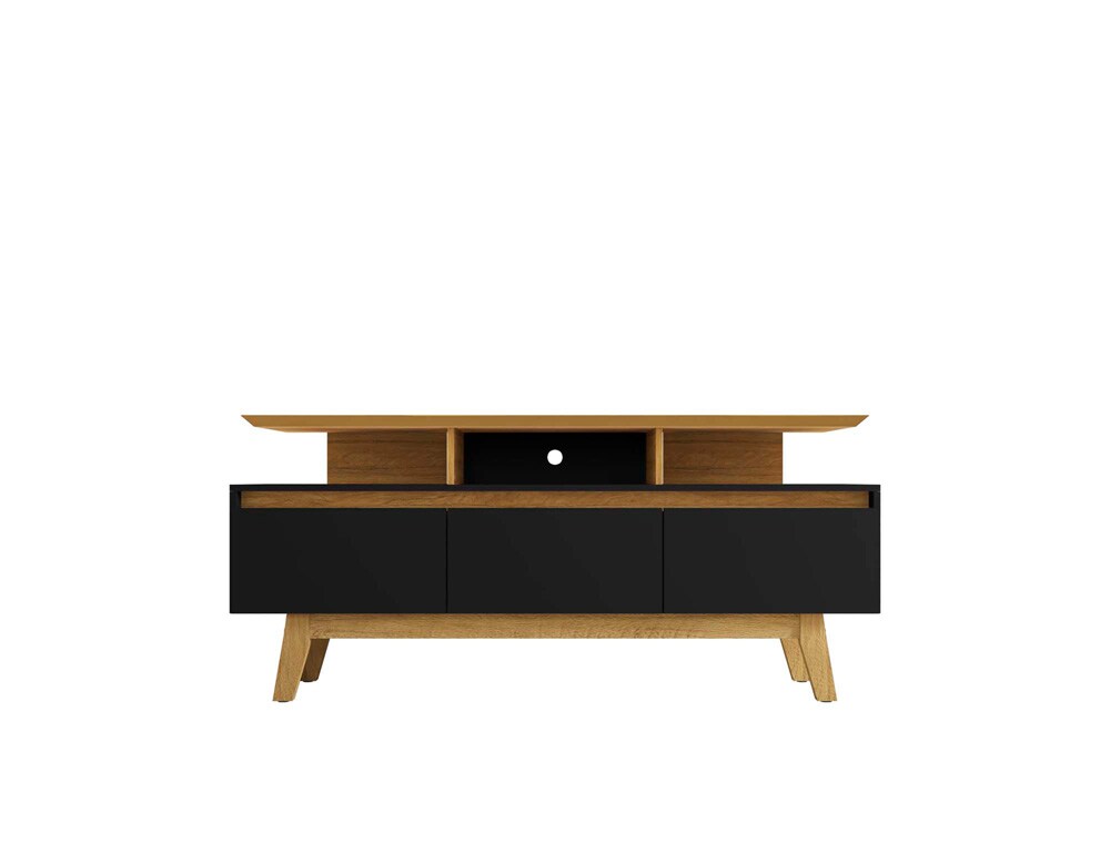Manhattan Comfort - Yonkers 63W TV Stand with 6 Fixed Shelves Shelves in Black and Cinnamon - 233BMC82 veiw 1