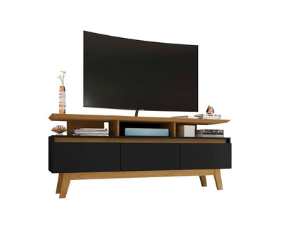 Manhattan Comfort - Yonkers 63W TV Stand with 6 Fixed Shelves Shelves in Black and Cinnamon - 233BMC82 veiw 3