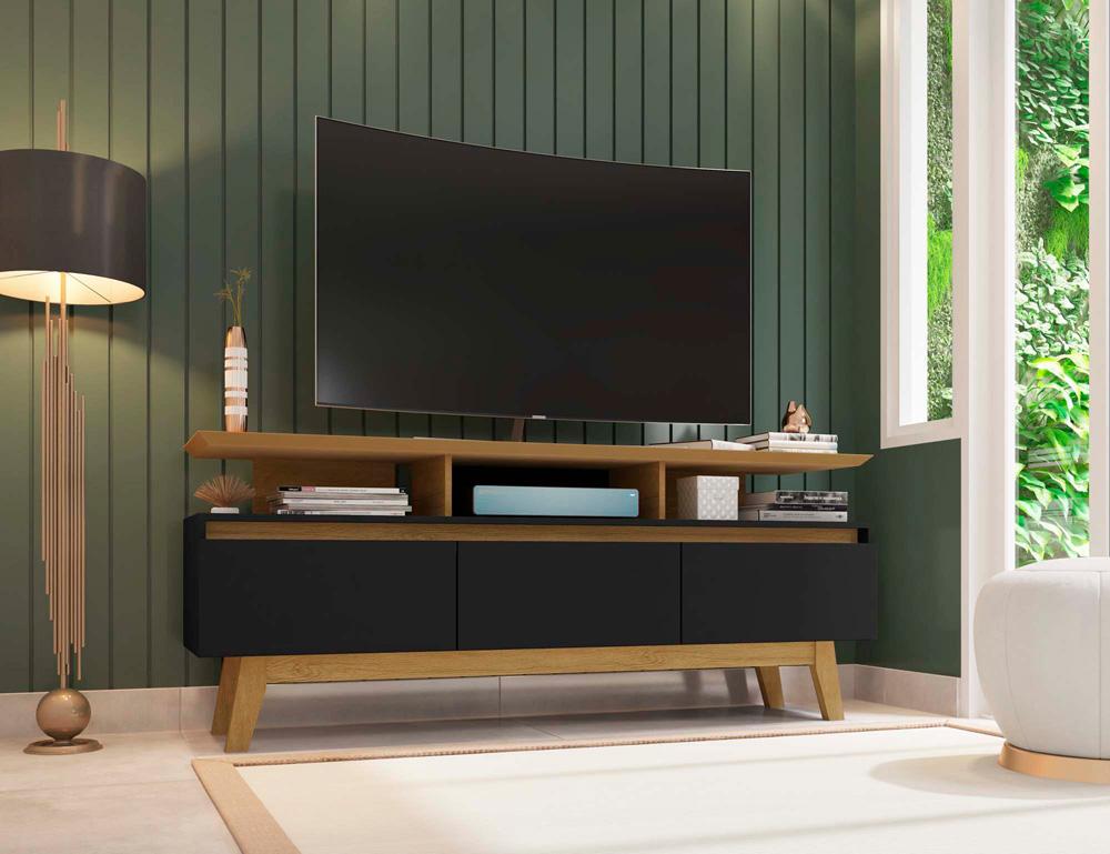 Manhattan Comfort - Yonkers 63W TV Stand with 6 Fixed Shelves Shelves in Black and Cinnamon - 233BMC82 veiw 8