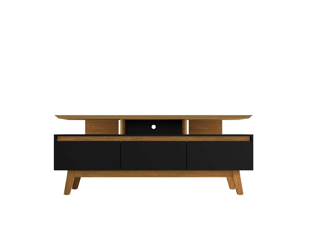 Manhattan Comfort - Yonkers 70W TV Stand with 6 Fixed Shelves Shelves in Black and Cinnamon - 234BMC82 veiw 1