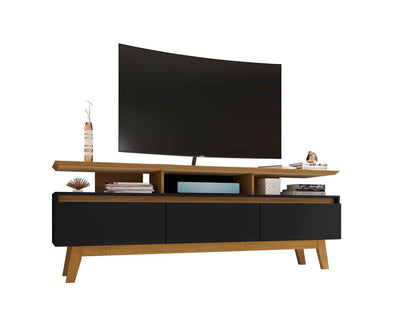 Manhattan Comfort - Yonkers 70W TV Stand with 6 Fixed Shelves Shelves in Black and Cinnamon - 234BMC82 veiw 3
