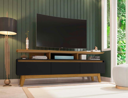 Manhattan Comfort - Yonkers 70W TV Stand with 6 Fixed Shelves Shelves in Black and Cinnamon - 234BMC82 veiw 8