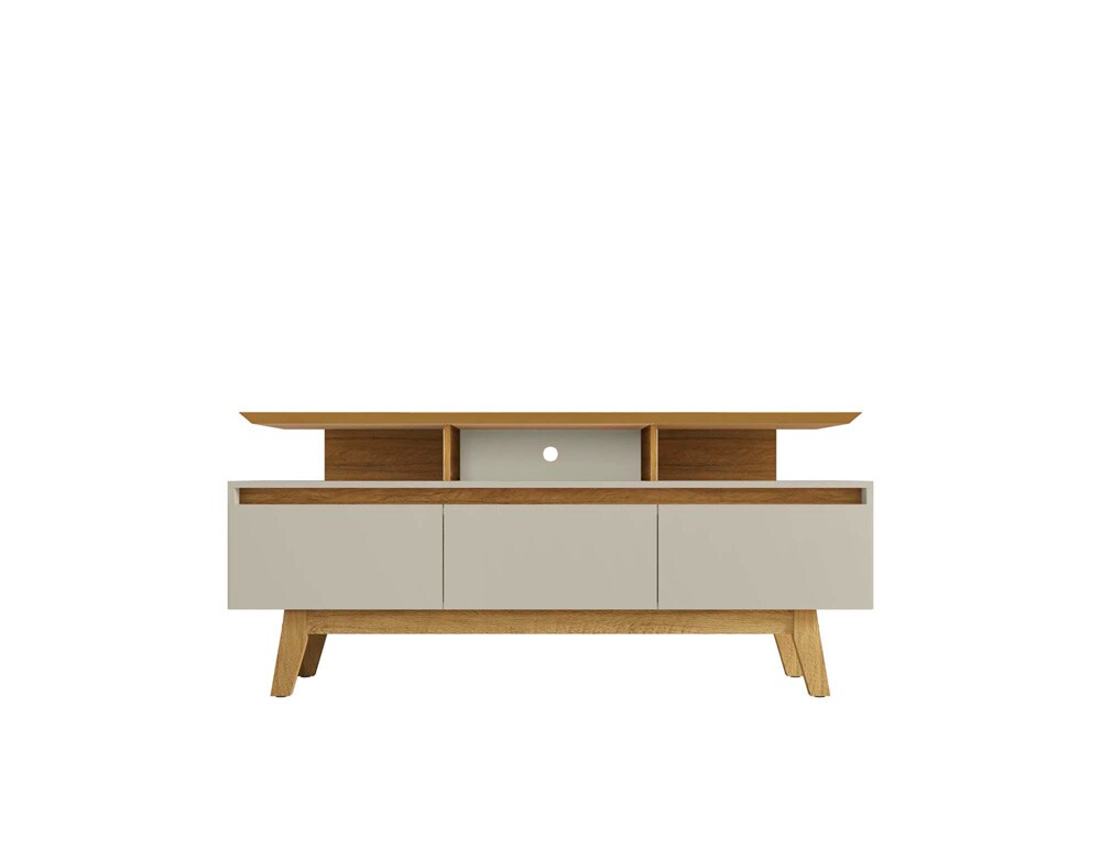 Manhattan Comfort - Yonkers 63W TV Stand with 6 Fixed Shelves Shelves in Off White and Cinnamon - 233BMC12 veiw 1