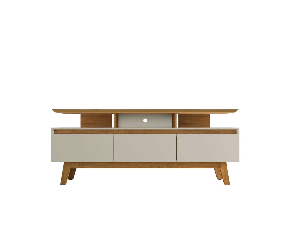 Manhattan Comfort - Yonkers 70W TV Stand with 6 Fixed Shelves Shelves in Off White and Cinnamon - 234BMC12 veiw 1