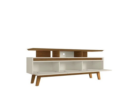 Manhattan Comfort - Yonkers 70W TV Stand with 6 Fixed Shelves Shelves in Off White and Cinnamon - 234BMC12 veiw 2