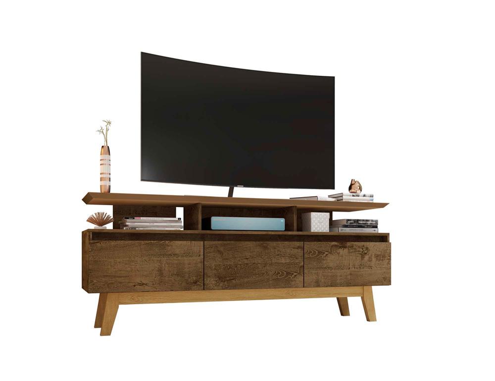Manhattan Comfort - Yonkers 63W TV Stand with 6 Fixed Shelves Shelves in Rustic Brown - 233BMC9 veiw 3