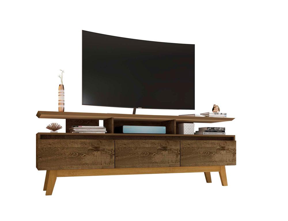 Manhattan Comfort - Yonkers 70W TV Stand with 6 Fixed Shelves Shelves in Rustic Brown - 234BMC9 veiw 3