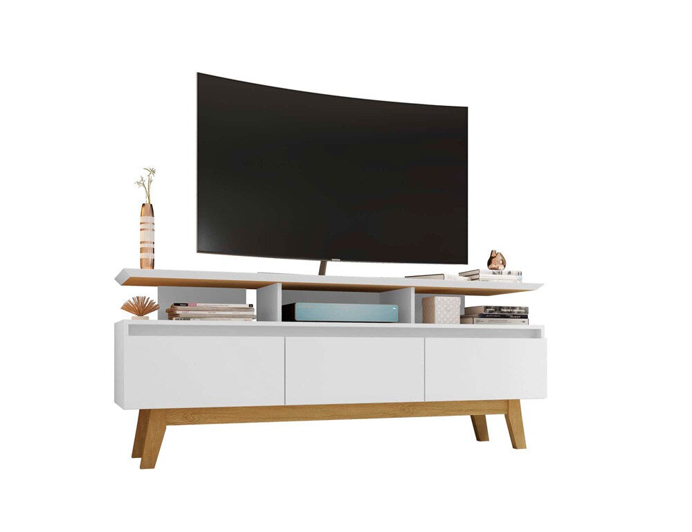 Manhattan Comfort - Yonkers 63W TV Stand with 6 Fixed Shelves Shelves in White - 233BMC6 veiw 3