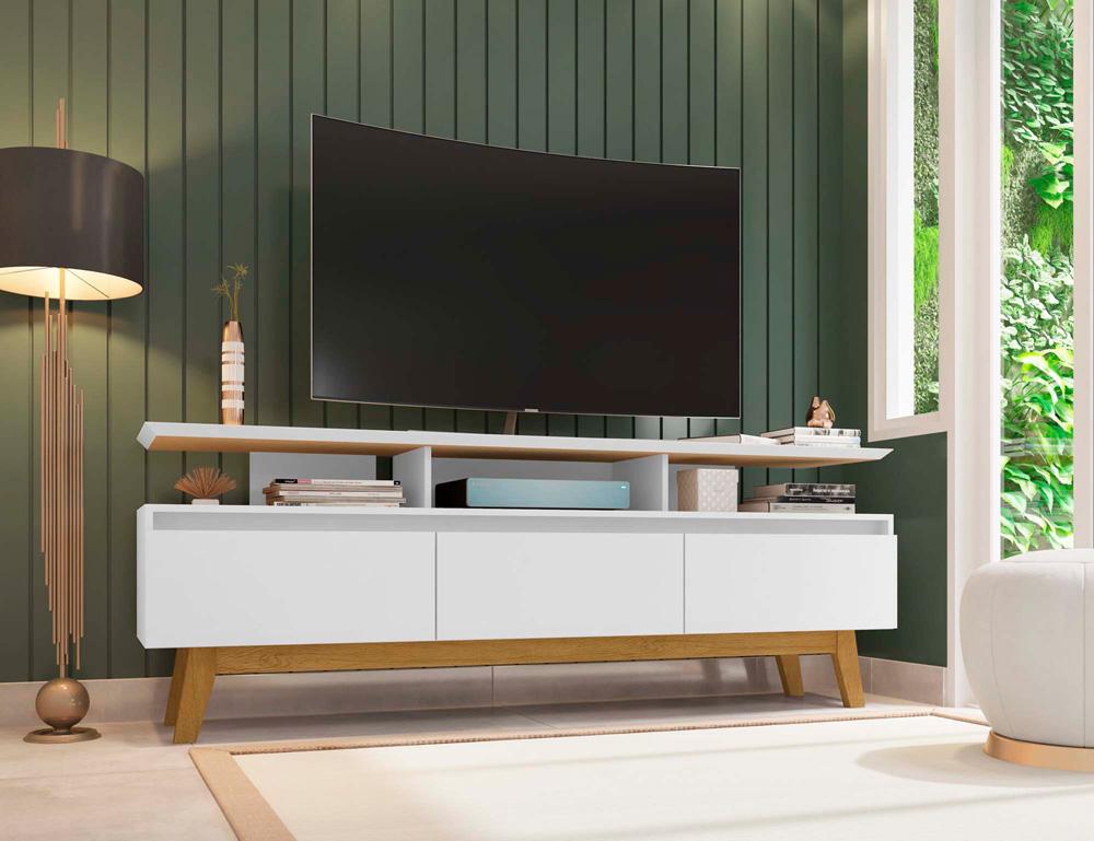 Manhattan Comfort - Yonkers 70W TV Stand with 6 Fixed Shelves Shelves in White - 234BMC6 veiw 8