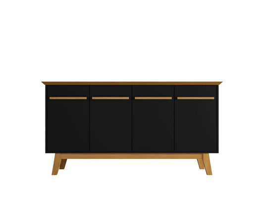Manhattan Comfort - Yonkers Sideboard / Buffet Stand with 4 Fixed Shelf Shelves in Black and Cinnamon - 232BMC82 veiw 1