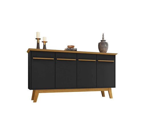 Manhattan Comfort - Yonkers Sideboard / Buffet Stand with 4 Fixed Shelf Shelves in Black and Cinnamon - 232BMC82 veiw 2
