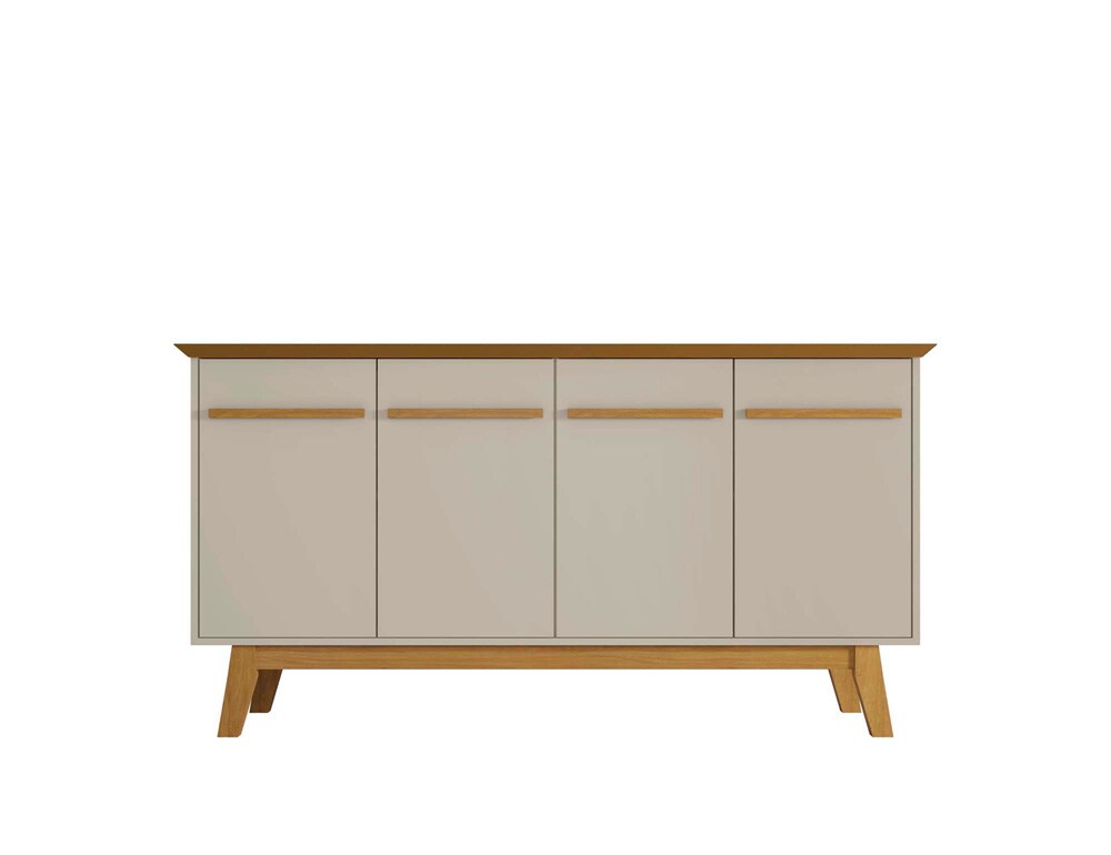 Manhattan Comfort - Yonkers Sideboard / Buffet Stand with 4 Fixed Shelf Shelves in Off White and Cinnamon - 232BMC12 veiw 1