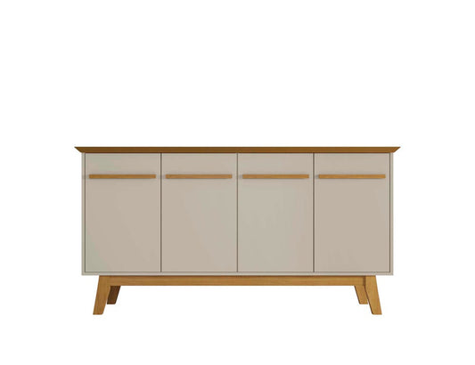 Manhattan Comfort - Yonkers Sideboard / Buffet Stand with 4 Fixed Shelf Shelves in Off White and Cinnamon - 232BMC12 veiw 1