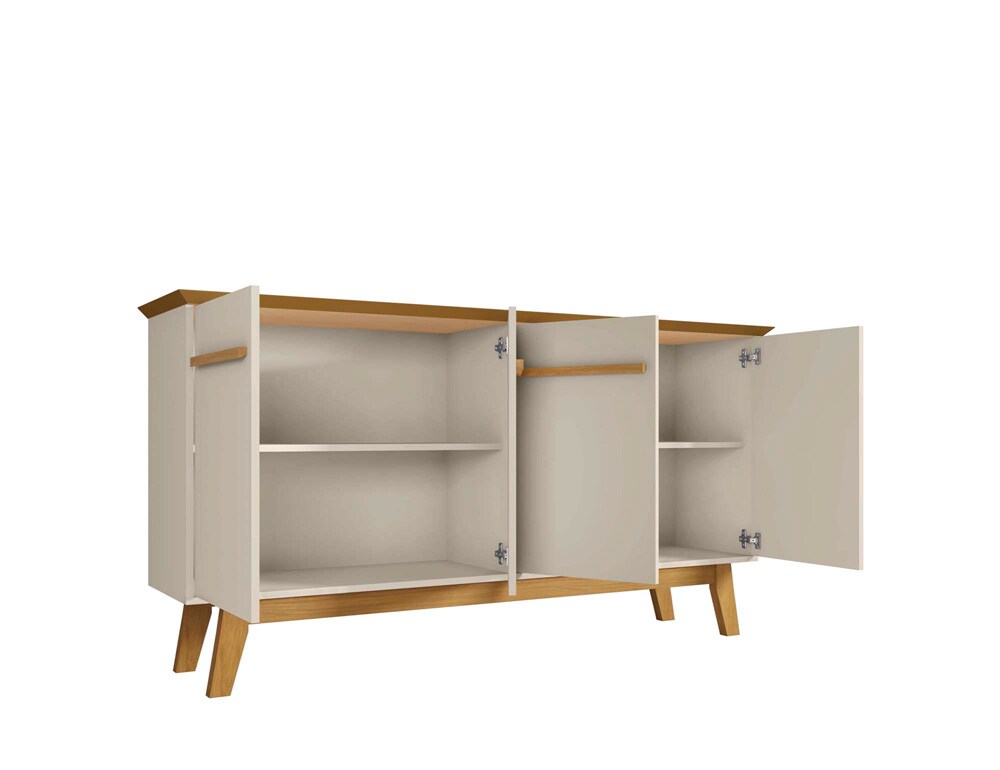 Manhattan Comfort - Yonkers Sideboard / Buffet Stand with 4 Fixed Shelf Shelves in Off White and Cinnamon - 232BMC12 veiw 3
