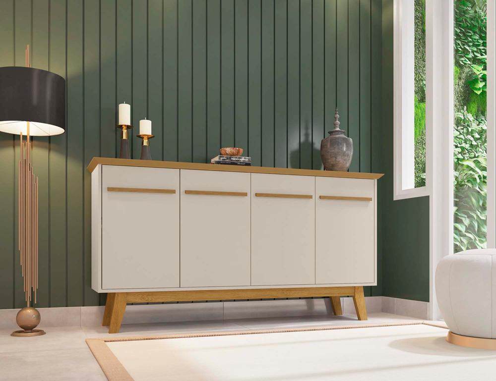 Manhattan Comfort - Yonkers Sideboard / Buffet Stand with 4 Fixed Shelf Shelves in Off White and Cinnamon - 232BMC12 veiw 8