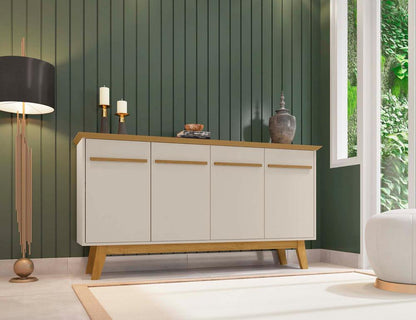 Manhattan Comfort - Yonkers Sideboard / Buffet Stand with 4 Fixed Shelf Shelves in Off White and Cinnamon - 232BMC12 veiw 8