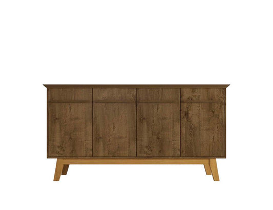 Manhattan Comfort - Yonkers Sideboard / Buffet Stand with 4 Fixed Shelf Shelves in Rustic Brown - 232BMC9 veiw 1