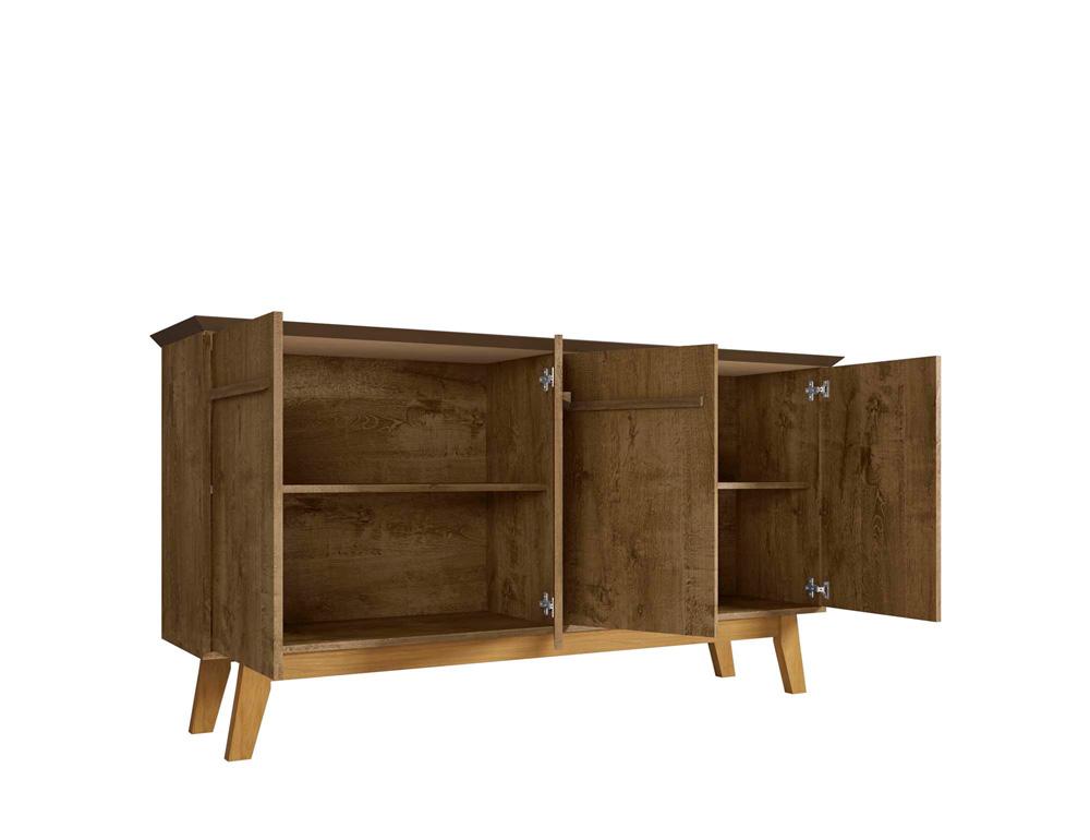 Manhattan Comfort - Yonkers Sideboard / Buffet Stand with 4 Fixed Shelf Shelves in Rustic Brown - 232BMC9 veiw 3