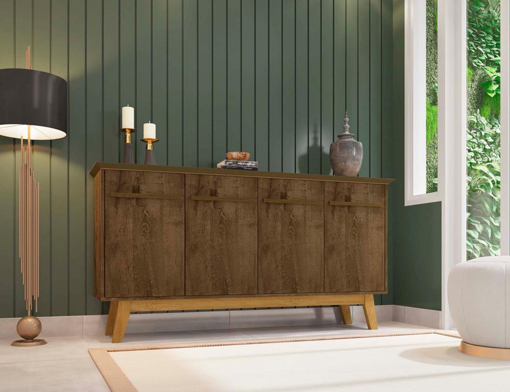 Manhattan Comfort - Yonkers Sideboard / Buffet Stand with 4 Fixed Shelf Shelves in Rustic Brown - 232BMC9 veiw 8
