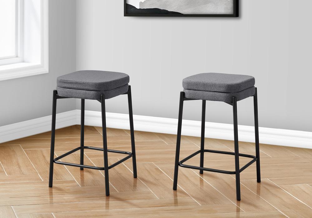 Monarch Specialties - Counter Height Square Shaped Barstool in Black,Grey  Set Of 2 - I 2226 veiw 2