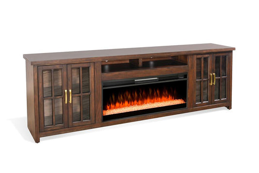 Sunny Designs - 98in Media Console with Electric Fireplace - Dark Brown - K3662CB-98C veiw 1