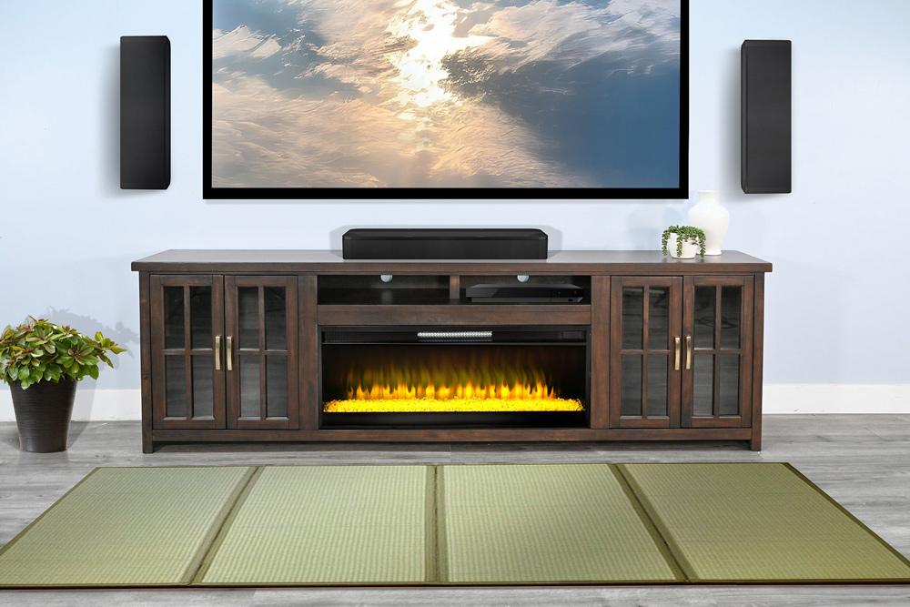 Sunny Designs - 98in Media Console with Electric Fireplace - Dark Brown - K3662CB-98C veiw 2
