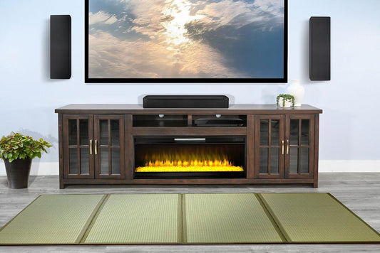 Sunny Designs - 98in Media Console with Electric Fireplace - Dark Brown - K3662CB-98C veiw 2