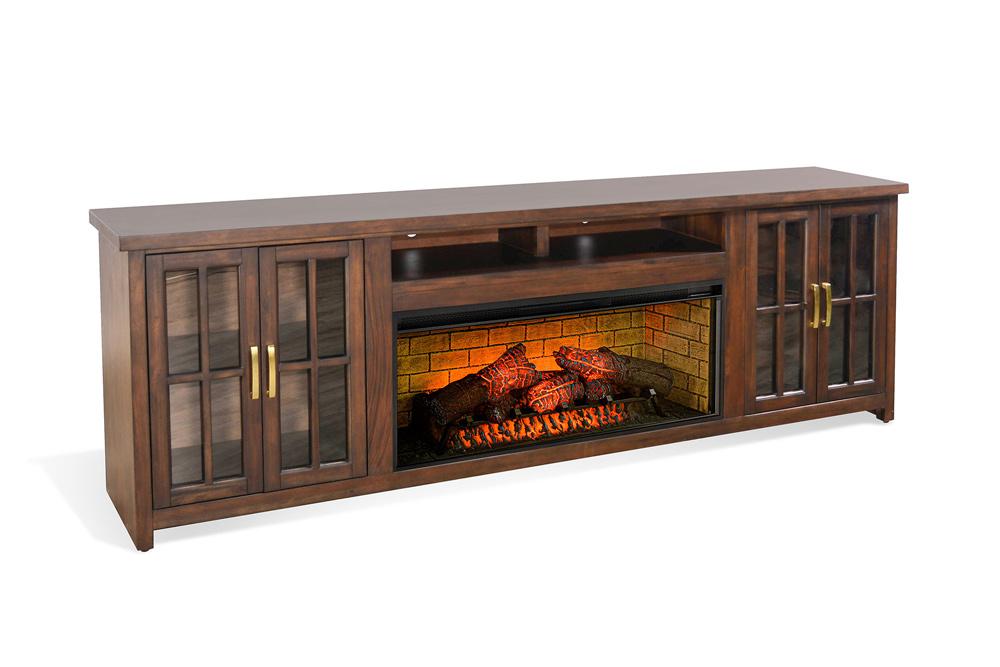 Sunny Designs - 98in Media Console with Electric Fireplace - Dark Brown - K3662CB-98W veiw 1