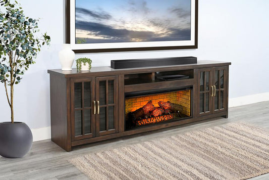 Sunny Designs - 98in Media Console with Electric Fireplace - Dark Brown - K3662CB-98W veiw 2
