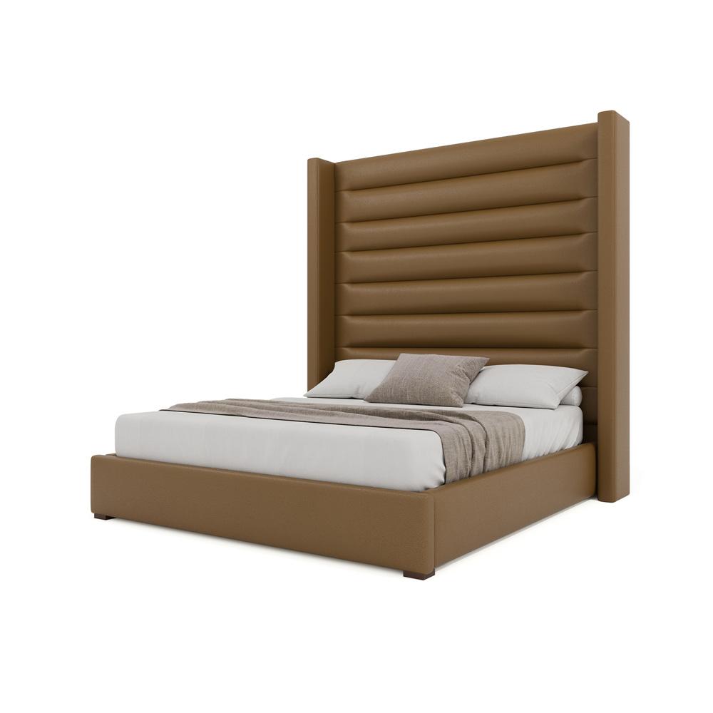 Nativa Interiors - Aylet Horizontal Channel Tufted Eco-Leather High 87in California King Caramel Bed - BED-AYLET-HC-HI-CA-VIN-CARAMEL veiw 2
