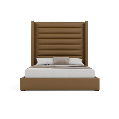 Nativa Interiors - Aylet Horizontal Channel Tufted Eco-Leather High 87in King Caramel Bed - BED-AYLET-HC-HI-KN-VIN-CARAMEL veiw 3