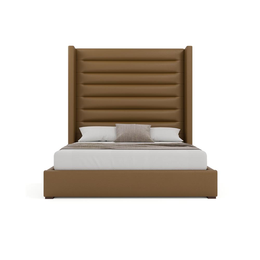 Nativa Interiors - Aylet Horizontal Channel Tufted Eco-Leather High 87in Queen Caramel Bed - BED-AYLET-HC-HI-QN-VIN-CARAMEL veiw 3
