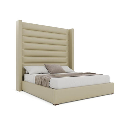 Nativa Interiors - Aylet Horizontal Channel Tufted Eco-Leather High 87in Queen Cream Bed - BED-AYLET-HC-HI-QN-VIN-CREAM veiw 1