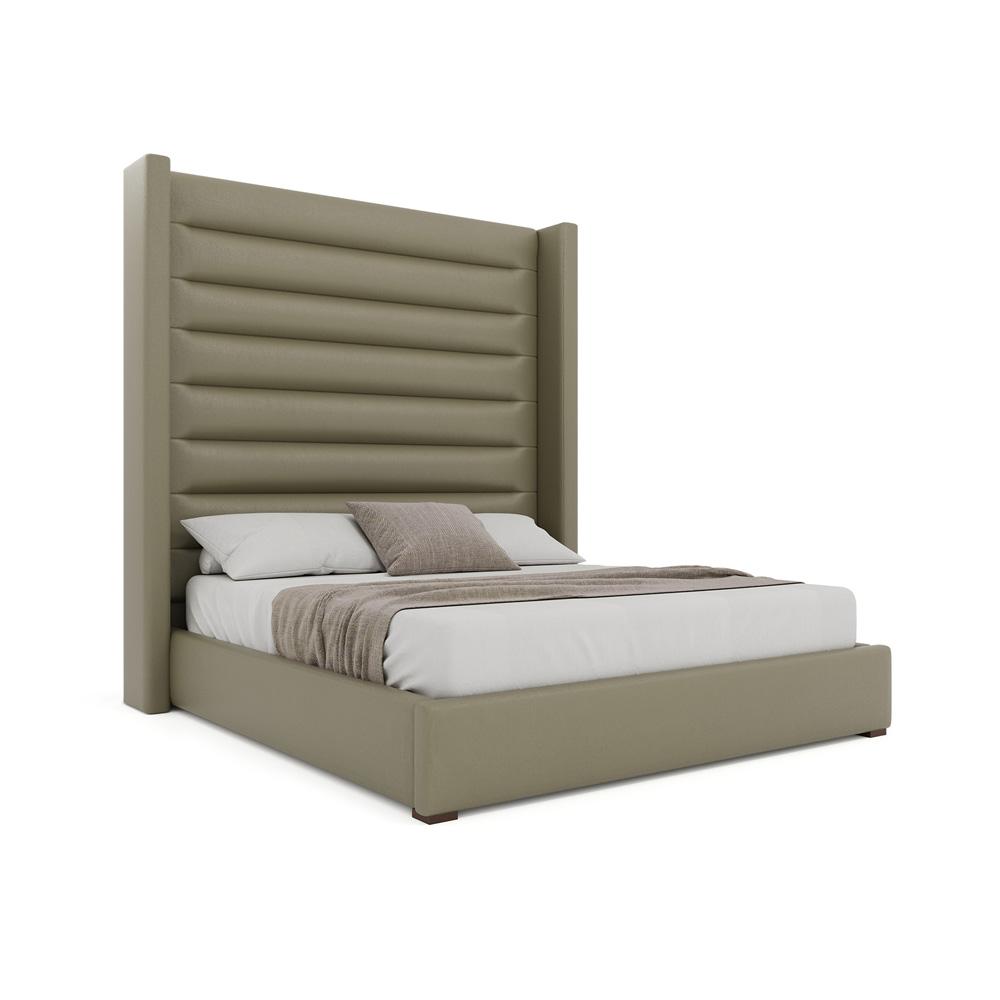 Nativa Interiors - Aylet Horizontal Channel Tufted Eco-Leather High 87in Queen Stone Bed - BED-AYLET-HC-HI-QN-VIN-STONE veiw 1