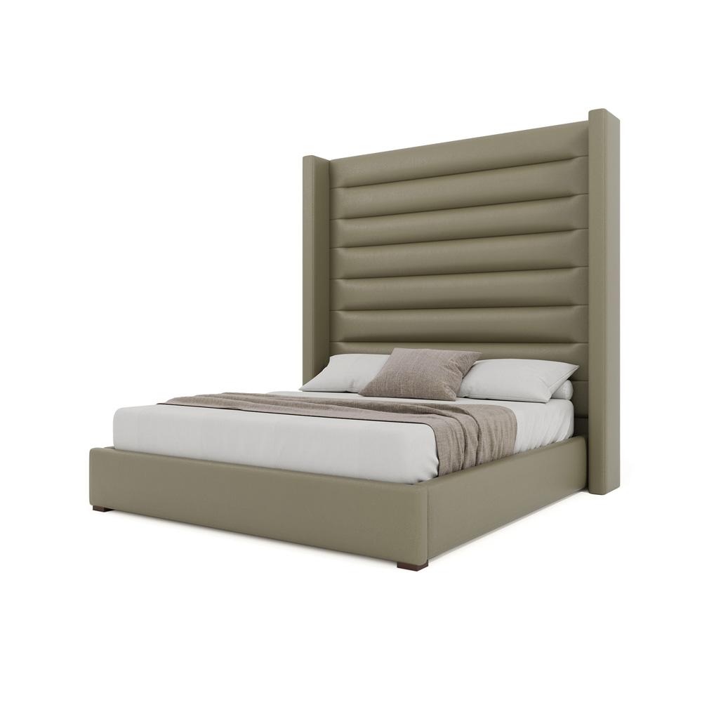 Nativa Interiors - Aylet Horizontal Channel Tufted Eco-Leather High 87in Queen Stone Bed - BED-AYLET-HC-HI-QN-VIN-STONE veiw 2