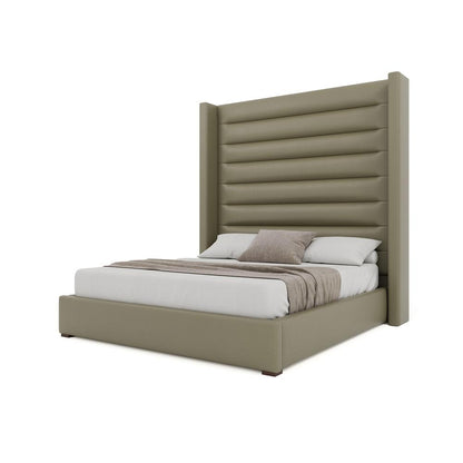 Nativa Interiors - Aylet Horizontal Channel Tufted Eco-Leather High 87in Queen Stone Bed - BED-AYLET-HC-HI-QN-VIN-STONE veiw 2