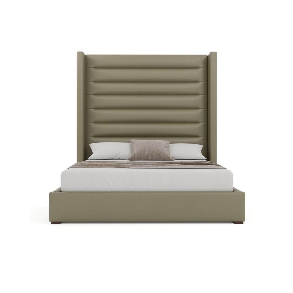 Nativa Interiors - Aylet Horizontal Channel Tufted Eco-Leather High 87in Queen Stone Bed - BED-AYLET-HC-HI-QN-VIN-STONE veiw 3