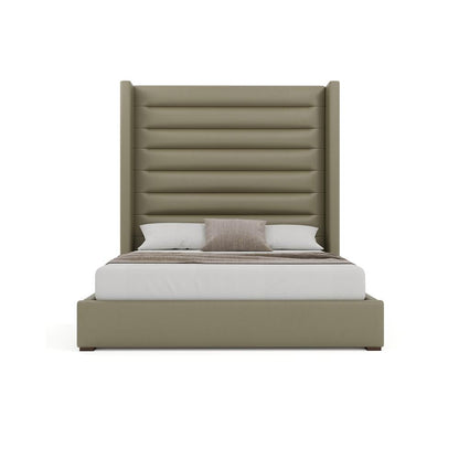 Nativa Interiors - Aylet Horizontal Channel Tufted Eco-Leather High 87in Queen Stone Bed - BED-AYLET-HC-HI-QN-VIN-STONE veiw 3