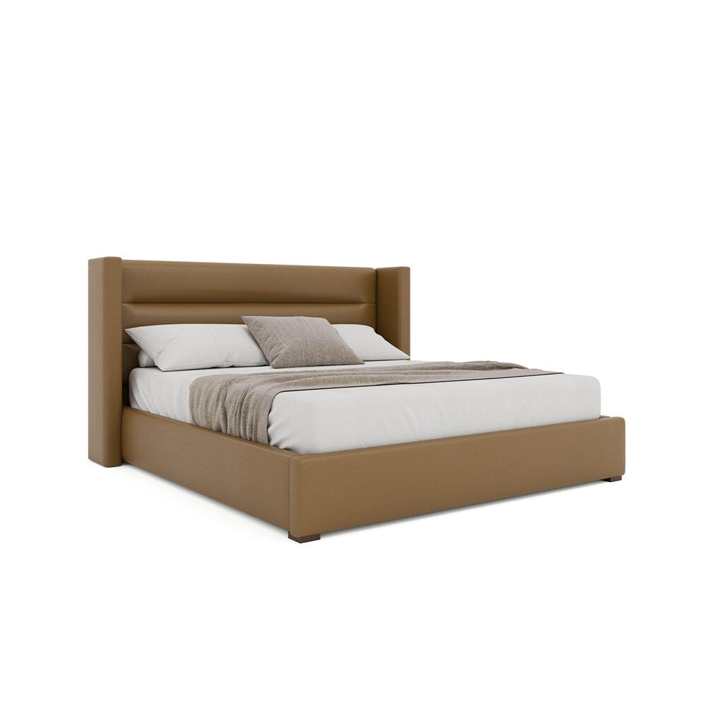 Nativa Interiors - Aylet Horizontal Channel Tufted Eco-Leather Low 47in King Caramel Bed - BED-AYLET-HC-LOW-KN-VIN-CARAMEL veiw 1